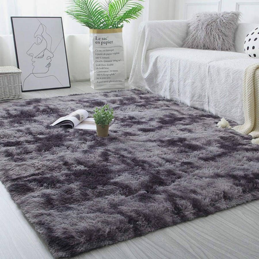 vloerkleden pluizige tapijten voor in de slaapkamer vloermatten anti-slip woonkamertapijten shaggy pluche tapijten voor de woonkamer woondecoratie (80 * 120 cm zwart grijs)