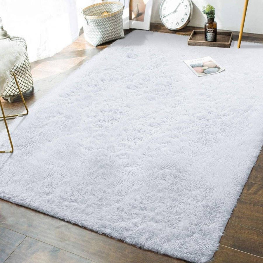 Vloerkleden voor de slaapkamer pluizig zacht hoogpolig tapijt antislip tapijt woonkamer moderne tapijten wasbaar (185 x 185 cm wit)