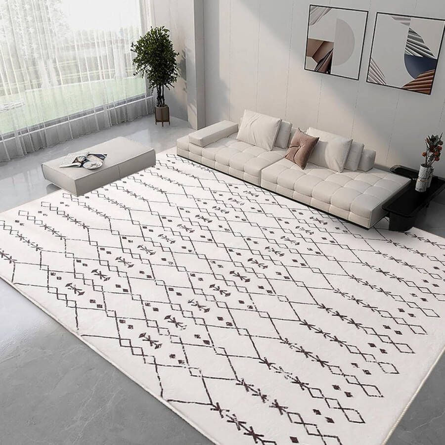 Vloerkleden voor de woonkamer abstract tapijt Marokko grote tapijten laagpolig tapijt voor woonkamer slaapkamer eetkamer anti-slip tapijten (beige ivoor 200 x 300 cm)