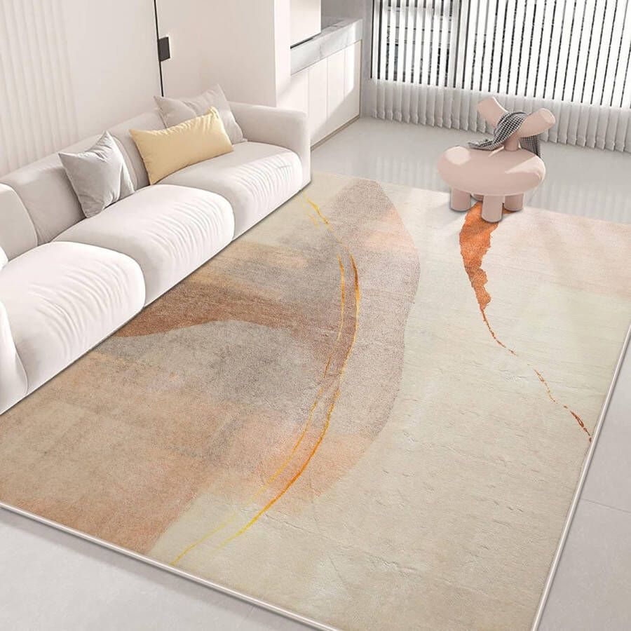 Vloerkleden voor woonkamer modern abstract tapijt zachtpolig eetkamer slaapkamer interieurdecoratie antislip tapijt (Bruin goud 200 x 250 cm)