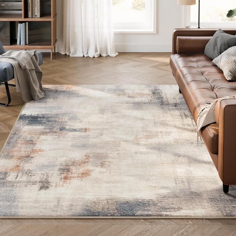 Vloerkleed 160 x 230 cm Vloerkleed voor Woonkamer Antislip Tapijt Moderne Abstracte Stijl Woondecoratie voor Slaapkamer Keuken Gang Eetkamer Machinewasbaar Kameelbruin