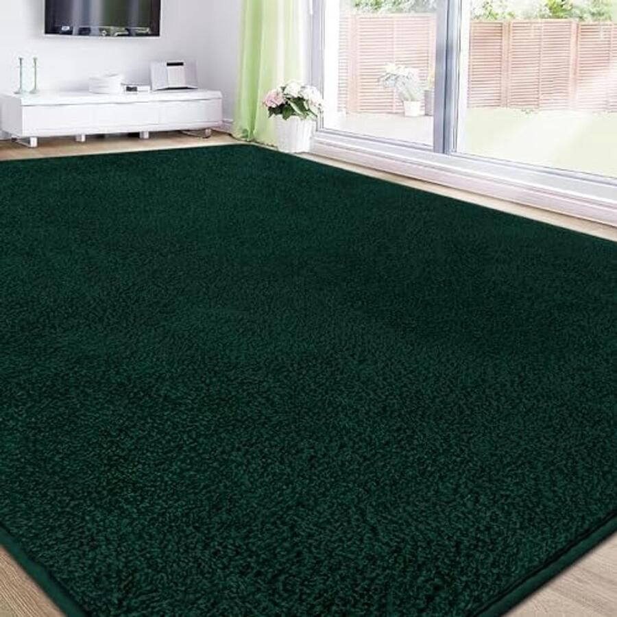 Vloerkleed 160 x 230 cm Zacht Microvezel Tapijt voor Woonkamer Pluizig Laagpolig en Wasbaar Groen Tapijt