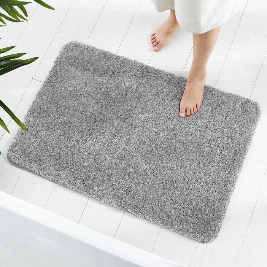 Vloerkleed 50 x 80 cm Pluizig microvezel wasbaar badtapijt badmat antislip badkamertapijt voor badkamer woonkamer (grijs)