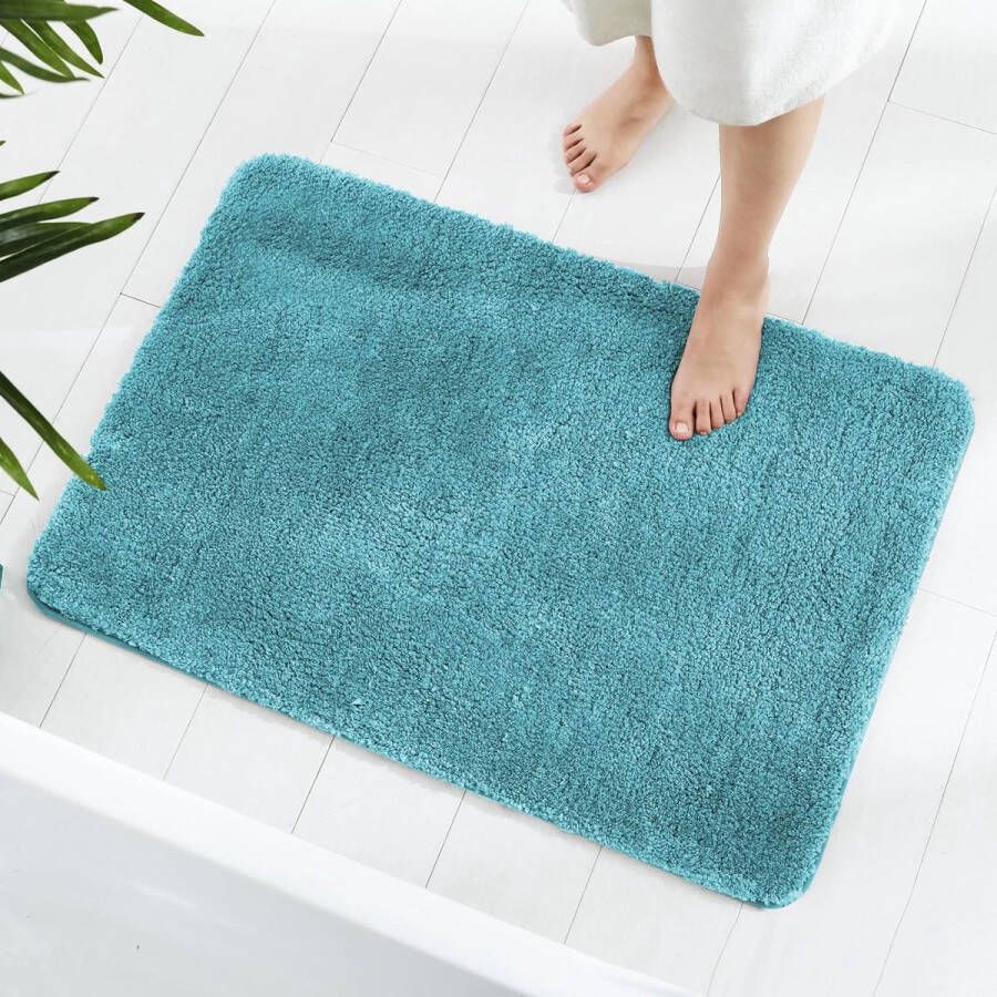 Vloerkleed 80 x 120 cm Fluffy Microfiber Wasbare Badmat Antislip Badkamertapijt voor Badkamer Woonkamer (Turquoise)