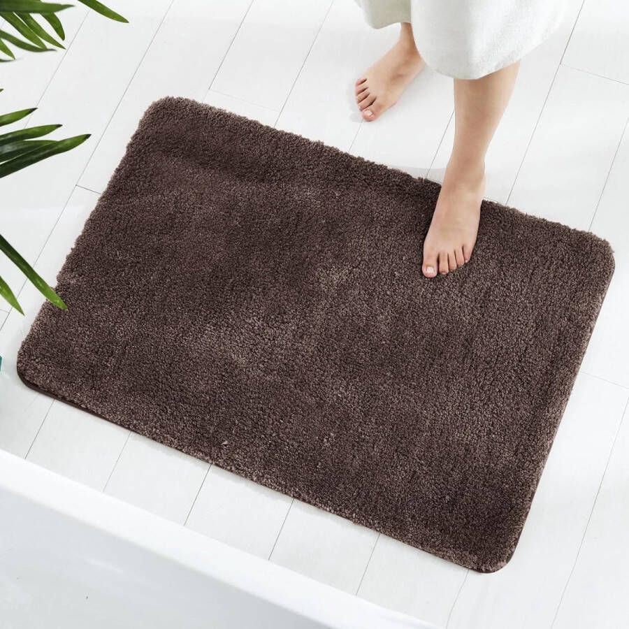 Vloerkleed 80 x 120 cm pluizig microvezel wasbaar badtapijt badmat antislip badkamertapijt voor badkamer woonkamer (donkerbruin)