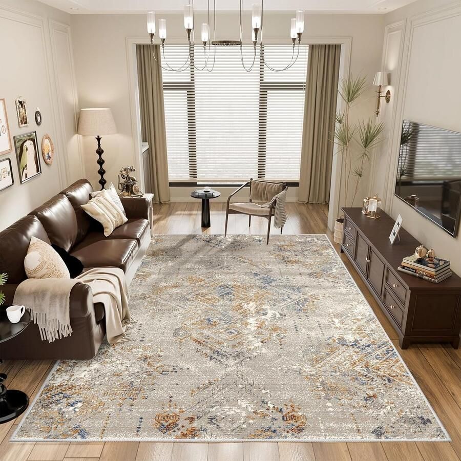 Vloerkleed abstract vintage antislip wasbaar 1 stuk beige-grijs 160 x 230 cm