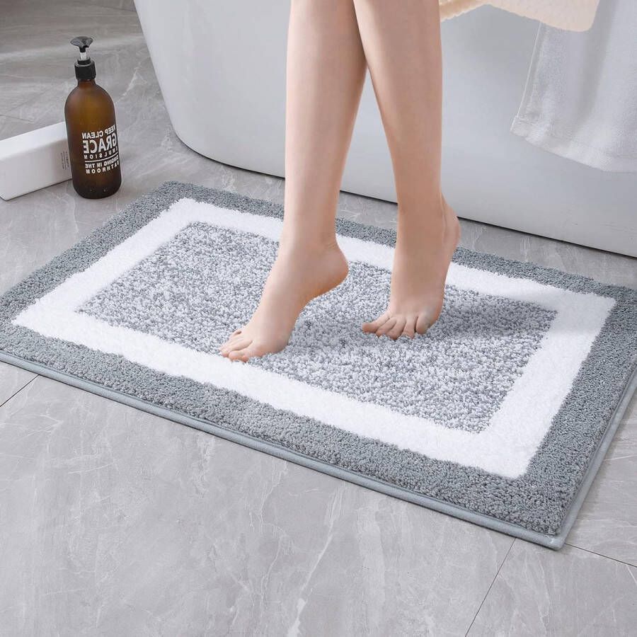 Vloerkleed Badmat Microvezel Antislip Badmat Kleurverloop Decoratieve Badmat Absorberende Deurmat Wasbaar Pluizige Douchemat Badkamer Woonkamer Slaapkamer 40 x 60 cm Grijs