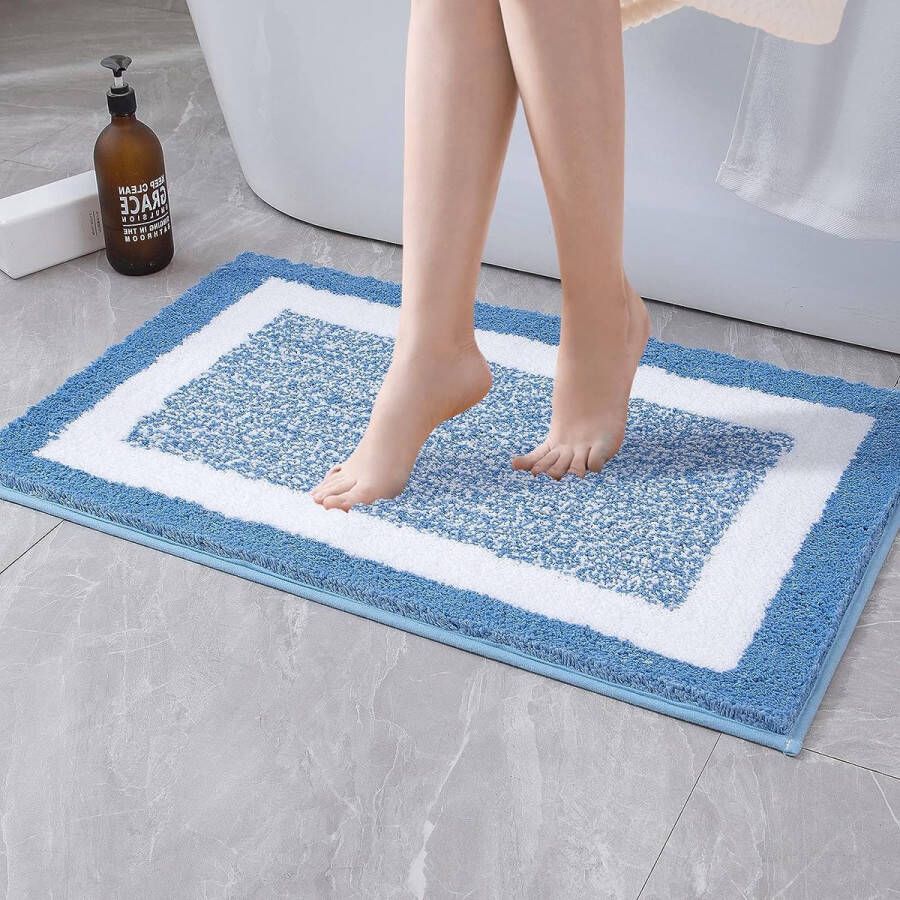 Vloerkleed Badmat Microvezel Antislip Badmat Kleurverloop Decoratieve Badmat Absorberende Deurmat Wasbaar Pluizige Douchemat Badkamer Woonkamer Slaapkamer 40 x 60 cm Blauw