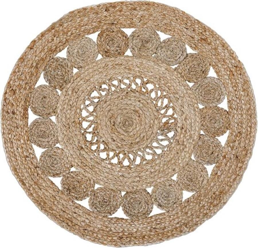 Vloerkleed Balo rond boho jute tapijt handgeweven natuur 60 cm rond beige met franjes vloerkleed