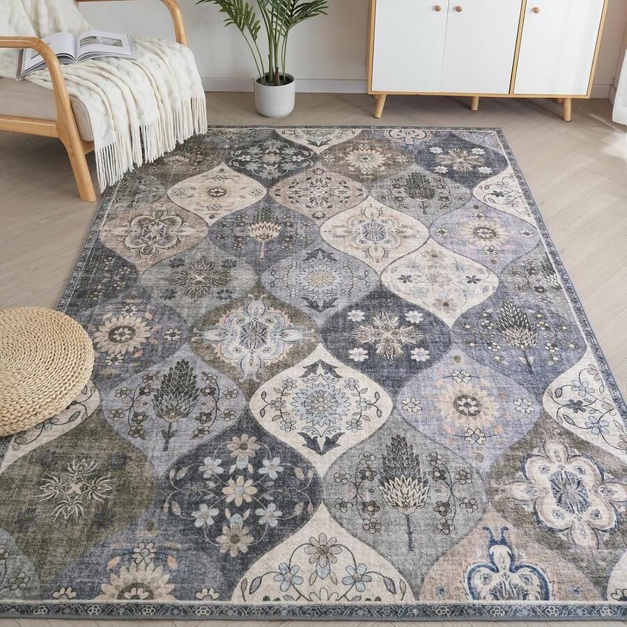 Vloerkleed Bloemen Boho Antislip Wasbaar Klein Ultrazacht 80 x 150 cm