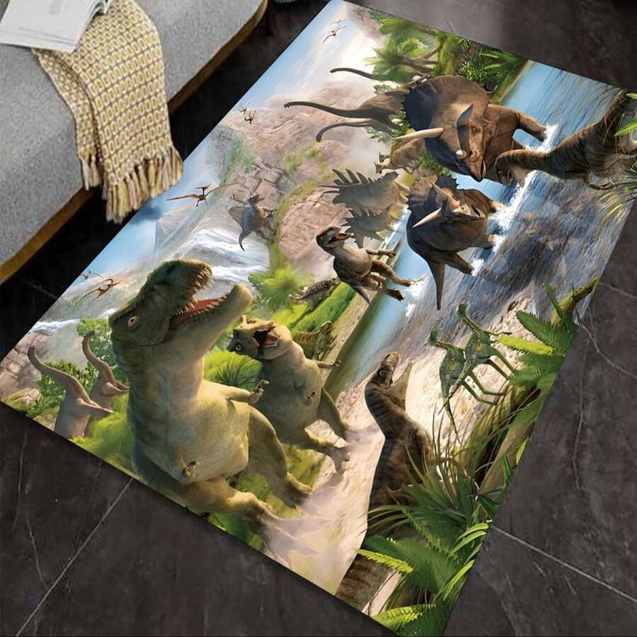 Vloerkleed Dinosaurussen Dino Tyrannosaurus Rex speelkleed foam antislip tapijt keukenkleed salontafel kleed woonkamer slaapkamer 80 x 120 cm