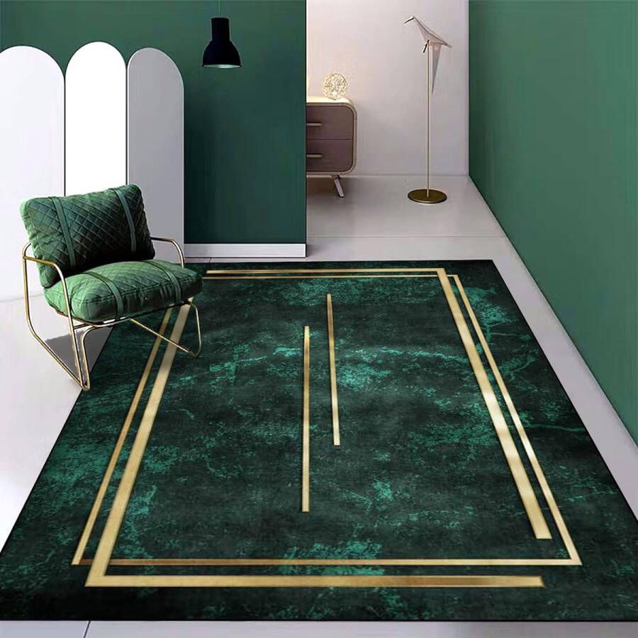 Vloerkleed donkergroen tapijt voor de woonkamer Öko-Tex gecertificeerd oppervlak wasbaar voor woonkamer werkkamer slaapkamer tapijt 120 x 160 cm