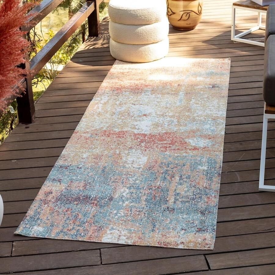 Vloerkleed geometrisch patroon zacht Scandinavisch woonkamertapijt 80 x 220 cm grijs-roest groot tapijt