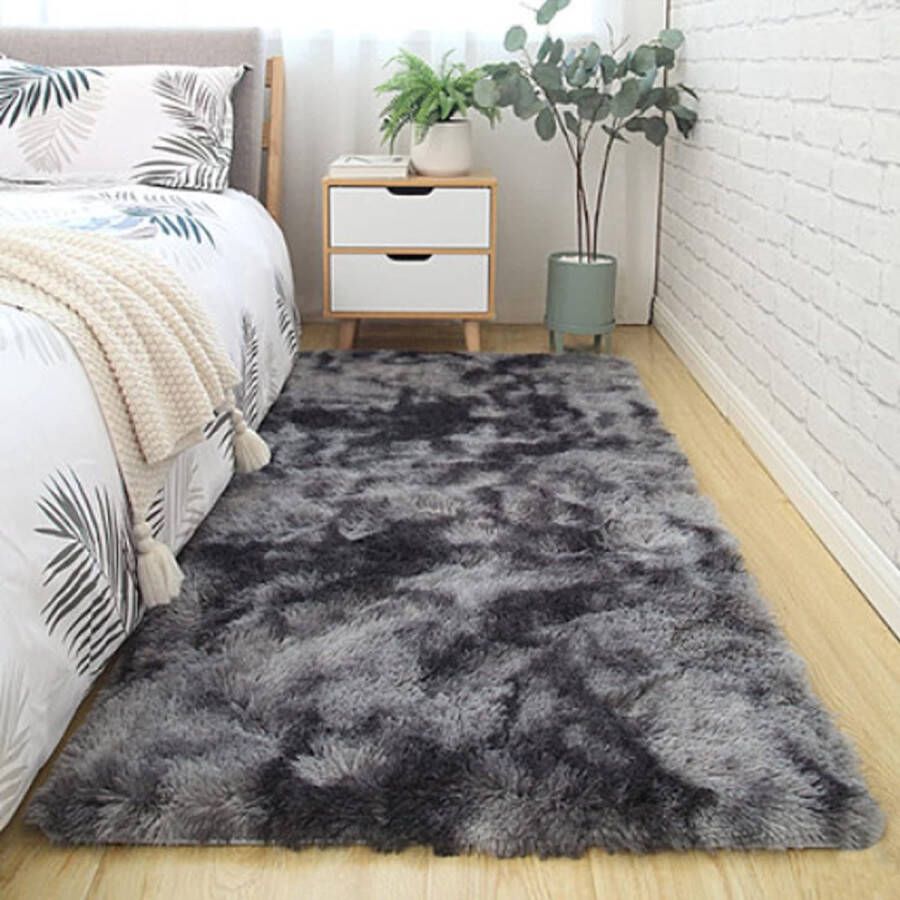 Vloerkleed grijs shaggy tapijt Area Rug woonkamertapijt tapijten slaapkamer tapijt nieuw lichtgrijs slaapkamer tapijten super zacht pluizige kindermat (donkergrijs 80 x 160 cm)