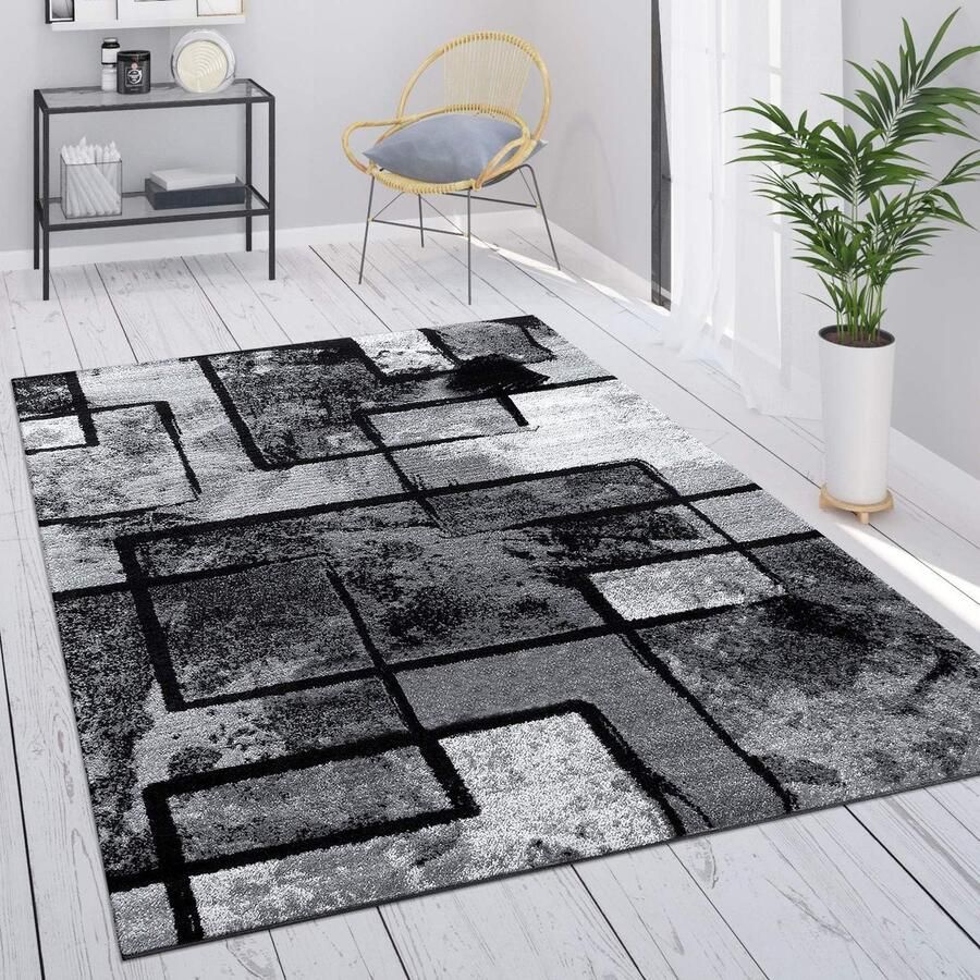 Vloerkleed Grijs Woonkamer Vintage Laagpolig Geometrisch Abstract Patroon 140x200 cm