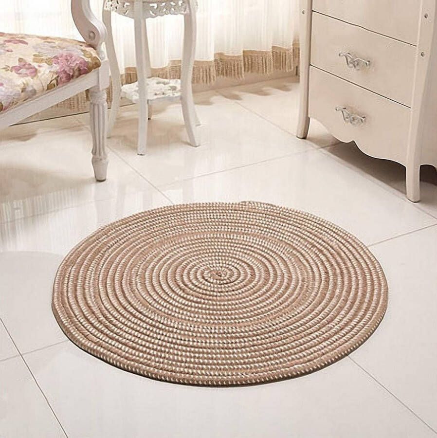 Vloerkleed handgemaakt gevlochten rond tapijt voor woonkamer slaapkamer badkamer kinderkamer Tatami tapijt (beige 40x40cm)