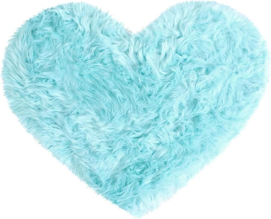 Vloerkleed hartvorm voor woonkamer en slaapkamer 70 x 90 cm kunstschapenvacht tapijt lichtblauw