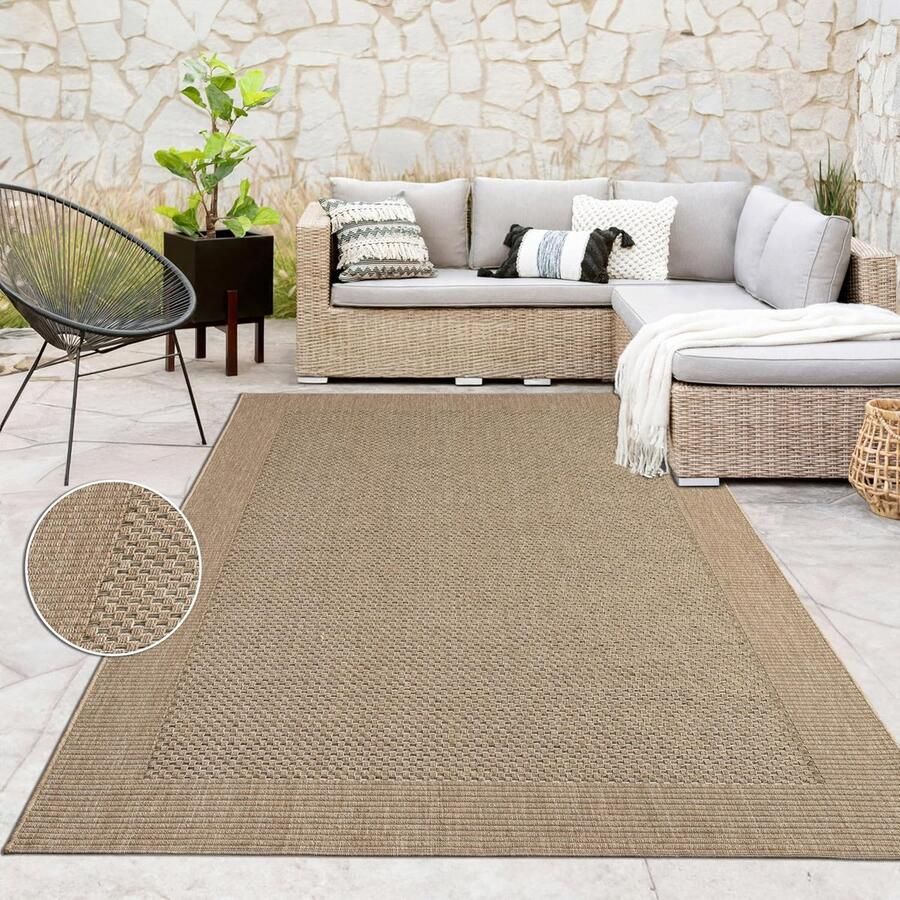 Vloerkleed Jute Look voor binnen en buiten Stevig en stijlvol ideaal voor patio en woonkamer 140x200 cm beige