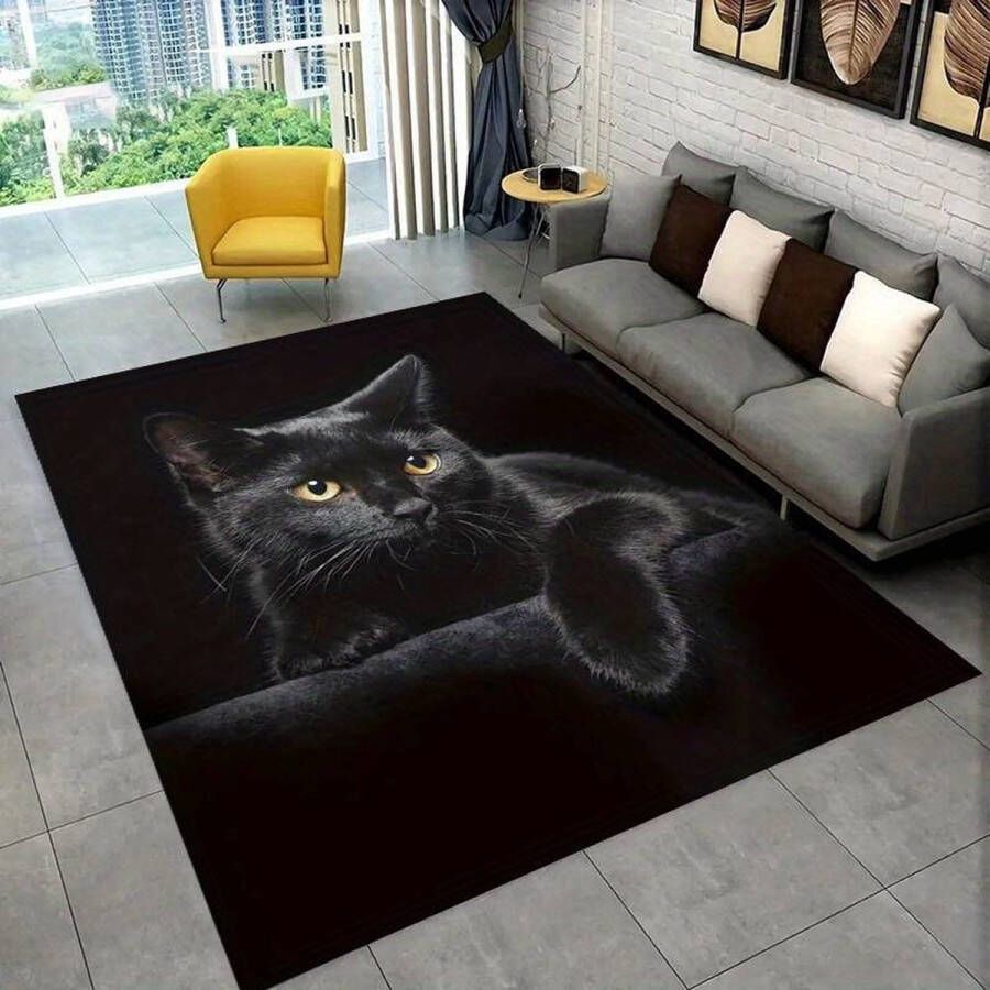 Vloerkleed kat zwarte kat poes anti-slip tapijt keukenkleed salontafel kleed woonkamer slaapkamer 80 x 120 cm