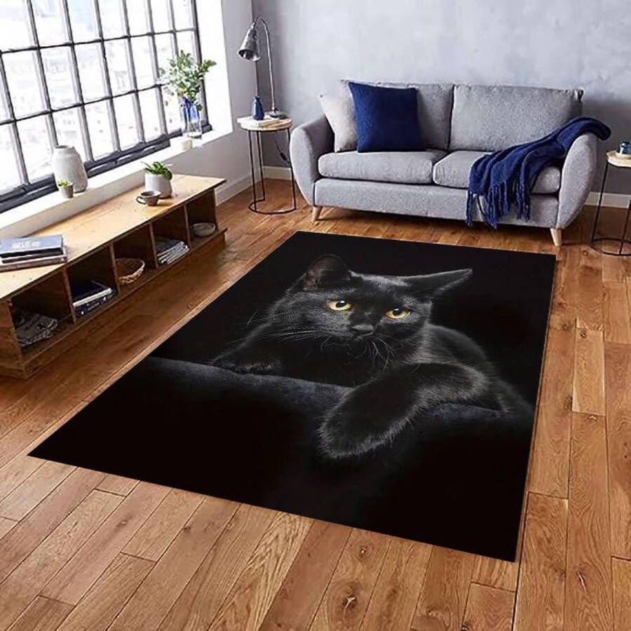 Vloerkleed kat zwarte kat poes anti-slip tapijt keukenkleed salontafel kleed woonkamer slaapkamer 120 x 160 cm