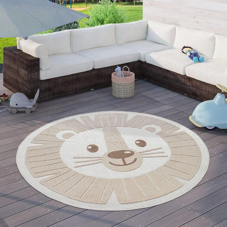 Vloerkleed Kinderkamer Rond Speelvloerkleed 3D Effect Ø 160 cm Beige