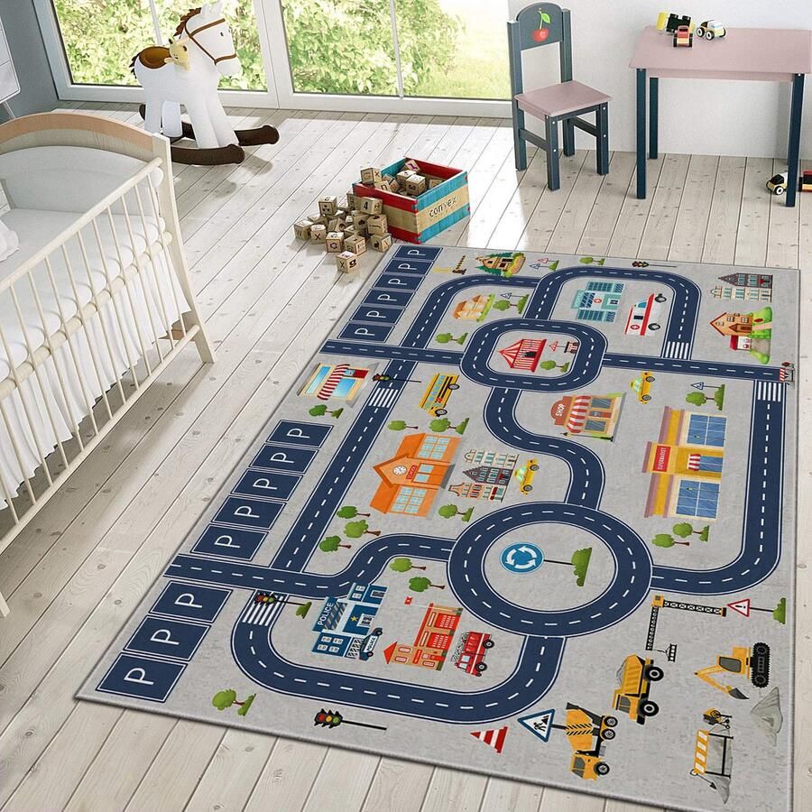 Zeo Wood Vloerkleed Kinderkamer Speelkleed Baby Speelmat Speeltapijt Tapijt voor Kinderkamer 150*80 cm Anti Slip Machinewasbaar