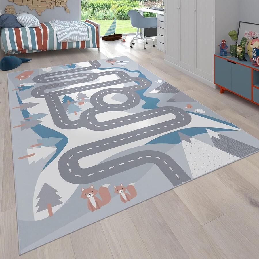 Vloerkleed Kinderkamer Speelvloerkleed met Dieren en Straatmotief 140x200 cm