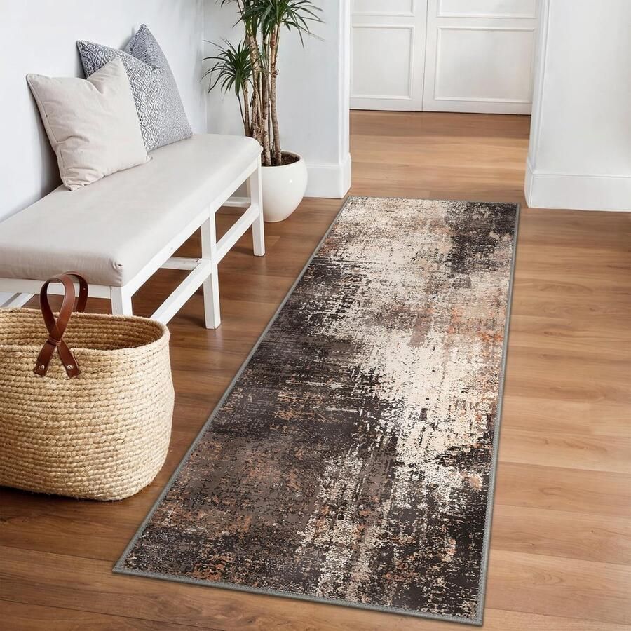 Vloerkleed Kortstondig Pooltje Antislip Wasbaar 80x200cm Bruin