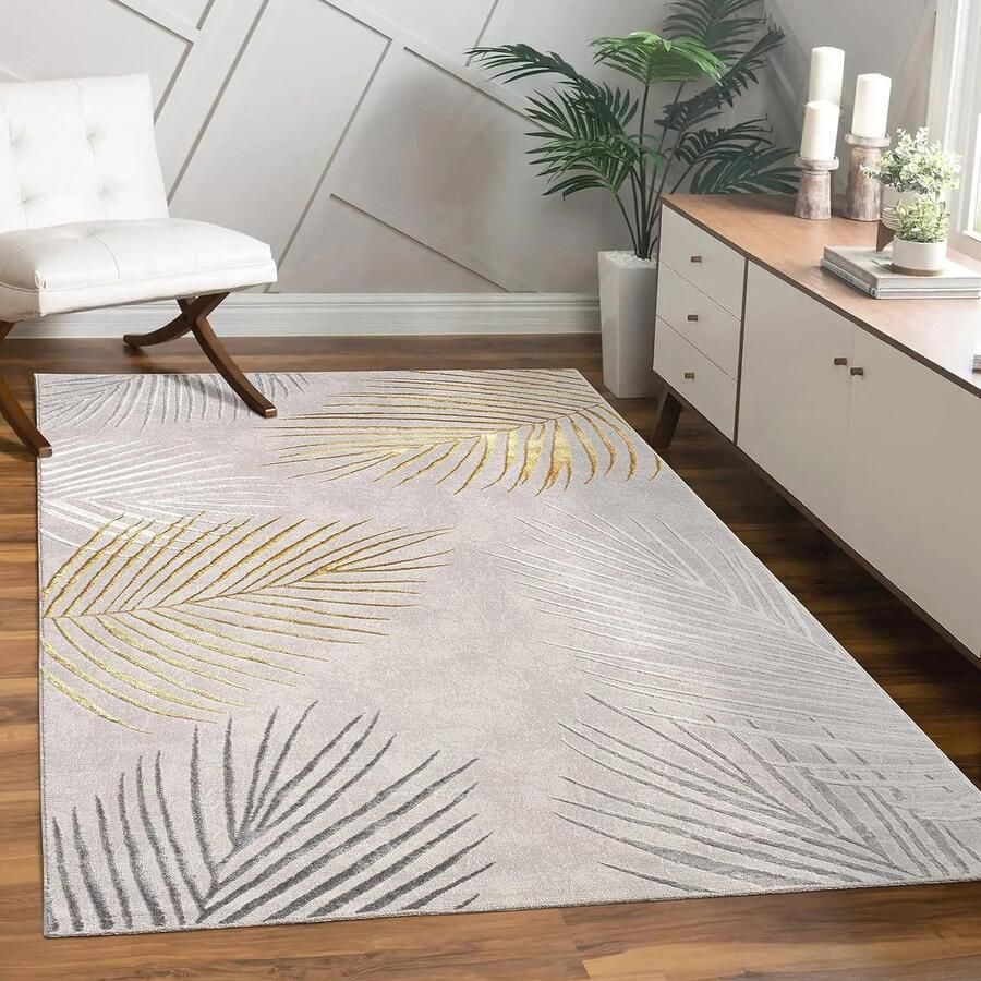 Vloerkleed Laagpolig Bloemen Geometrisch 160x230 cm Goud