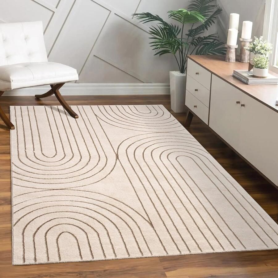 Vloerkleed Laagpolig Geometrisch Bloem Patroon 80x150 cm Crème
