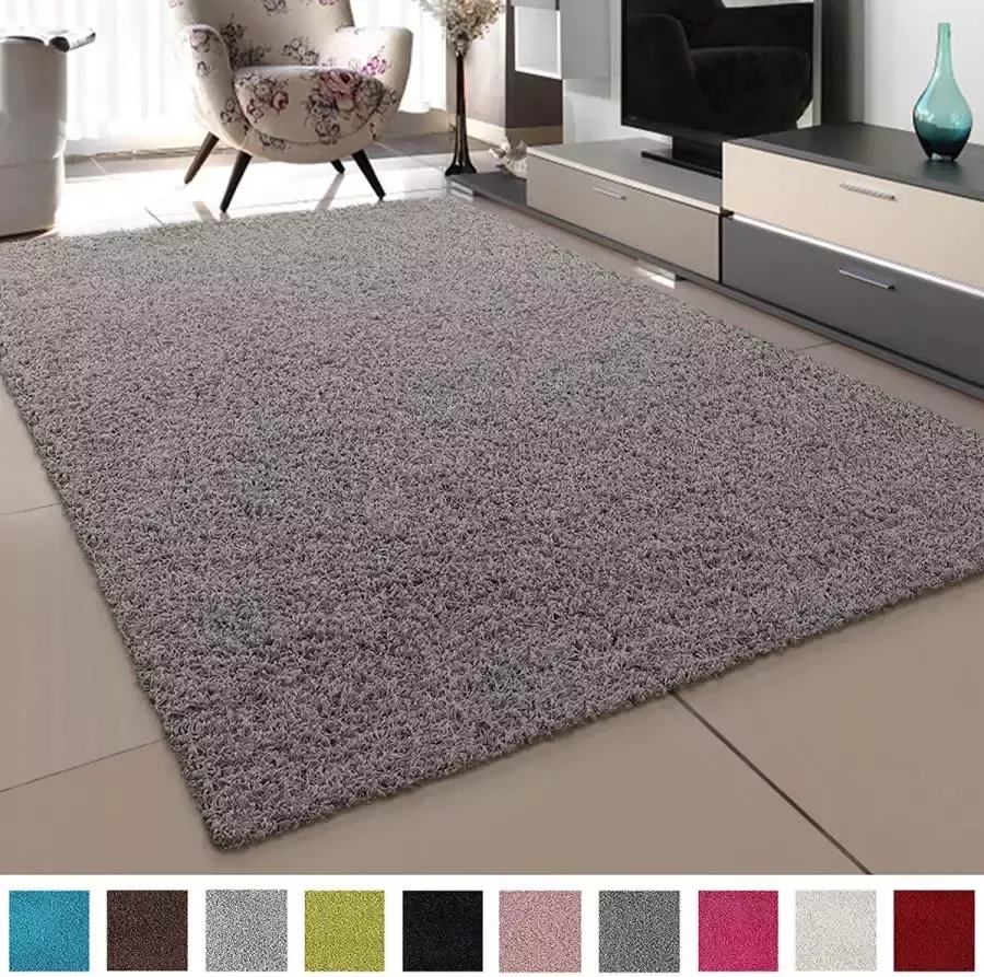 Muratap Tapijtenloods Loca Shaggy Vloerkleed Licht Grijs Hoogpolig Effen Tapijt Woonkamer Slaapkamer 80x150 CM - Foto 2