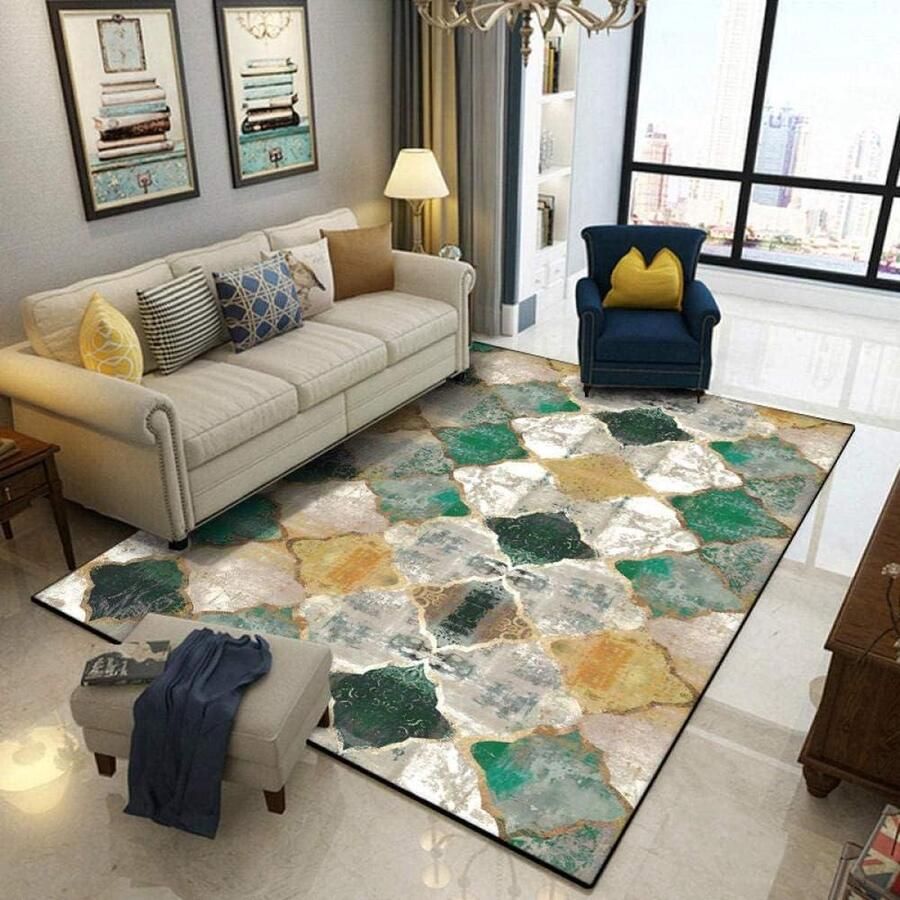 Vloerkleed Marokkaans Antislip Wasbaar 1 stuk Smaragdgroen Geel 80 x 160 cm