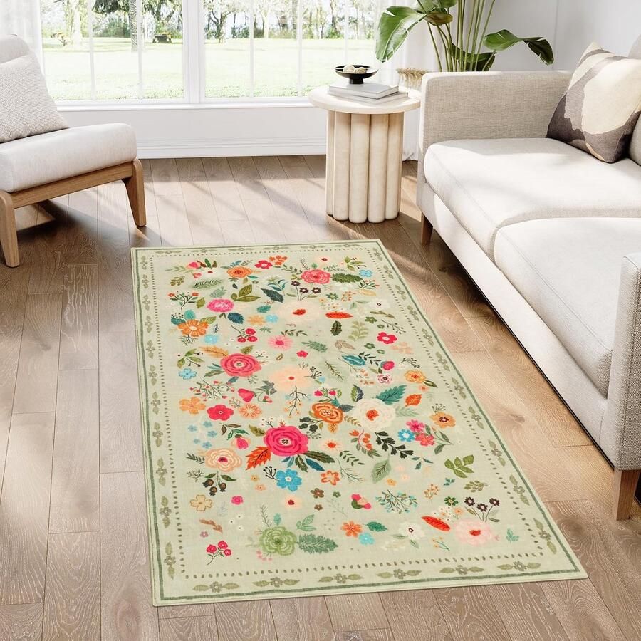 Vloerkleed met Bloemen Wasbaar en Antislip 80 x 150 cm