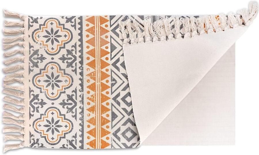 Vloerkleed met Franjes Katoenen Antislip Tapijt met Ruitpatroon Wasbaar en Handgeweven 60 x 90 cm