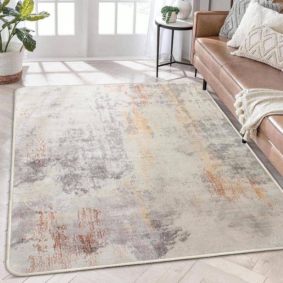 Vloerkleed modern abstract tapijt voor woonkamer en slaapkamer 1 stuk grijs laagpolig 120 x 160 cm