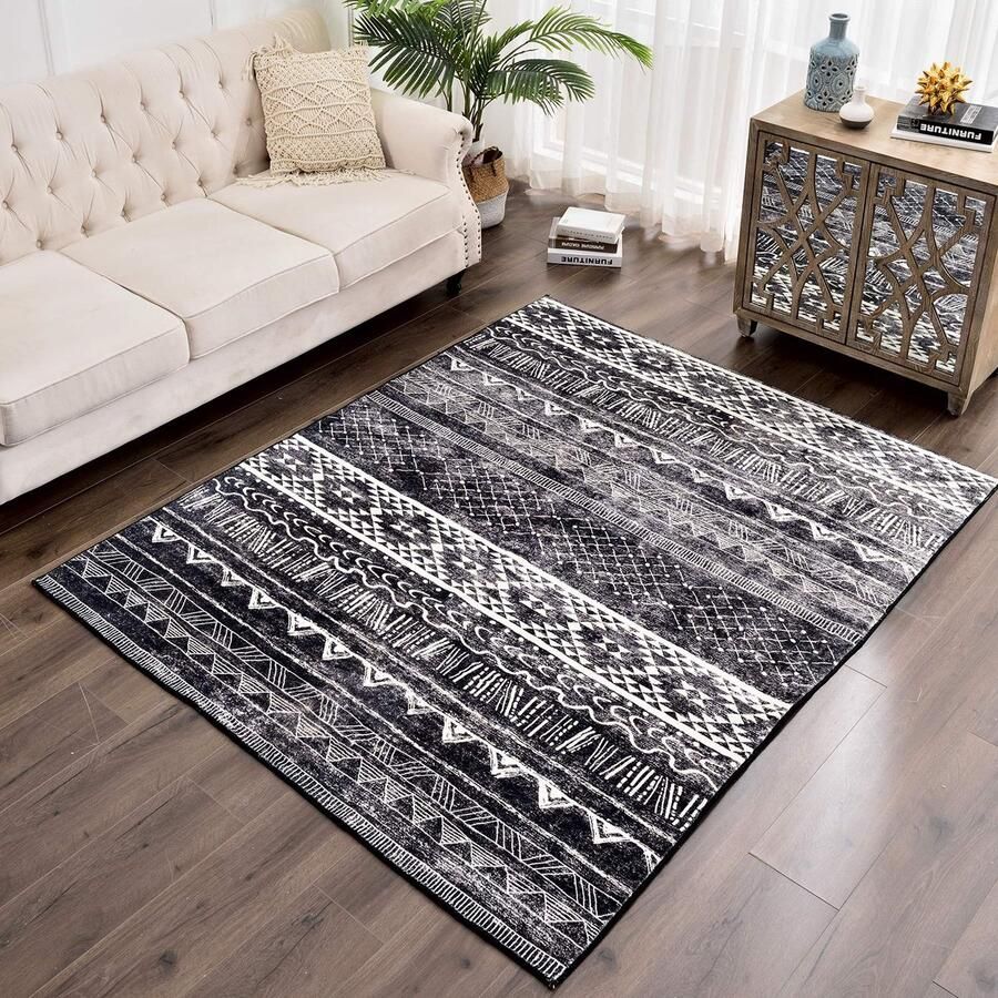 Vloerkleed modern antislip wasbaar 1 stuk zwart-wit 80 x 120 cm