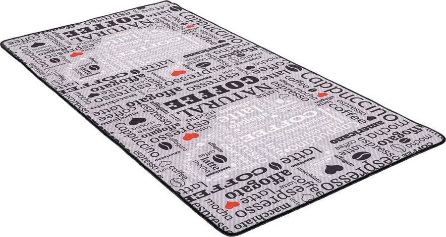 Vloerkleed Modern keukentapijt gelloper keukenloper grijs wit zwart met antislip vloerpatroon met opschrift koffie macchiato (grijs 100 x 200 cm)