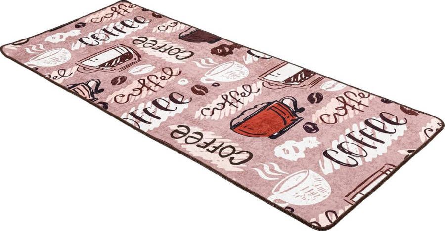 Vloerkleed Modern keukentapijt gelloper keukenloper grijs wit zwart met antislip vloerpatroon met opschrift koffie macchiato (kopje koffie 80 x 150 cm)