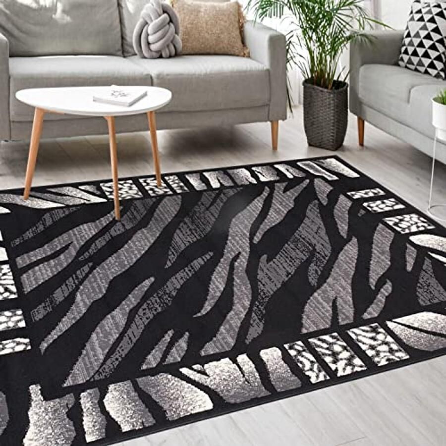 Vloerkleed Modern Tapijt Kortstondig Pooltje Modern Patroon Tapijt voor Woonkamer Slaapkamer en Eetkamer OEKO-TEX Goedgekeurd Grijs Zwart 60 x 100 cm