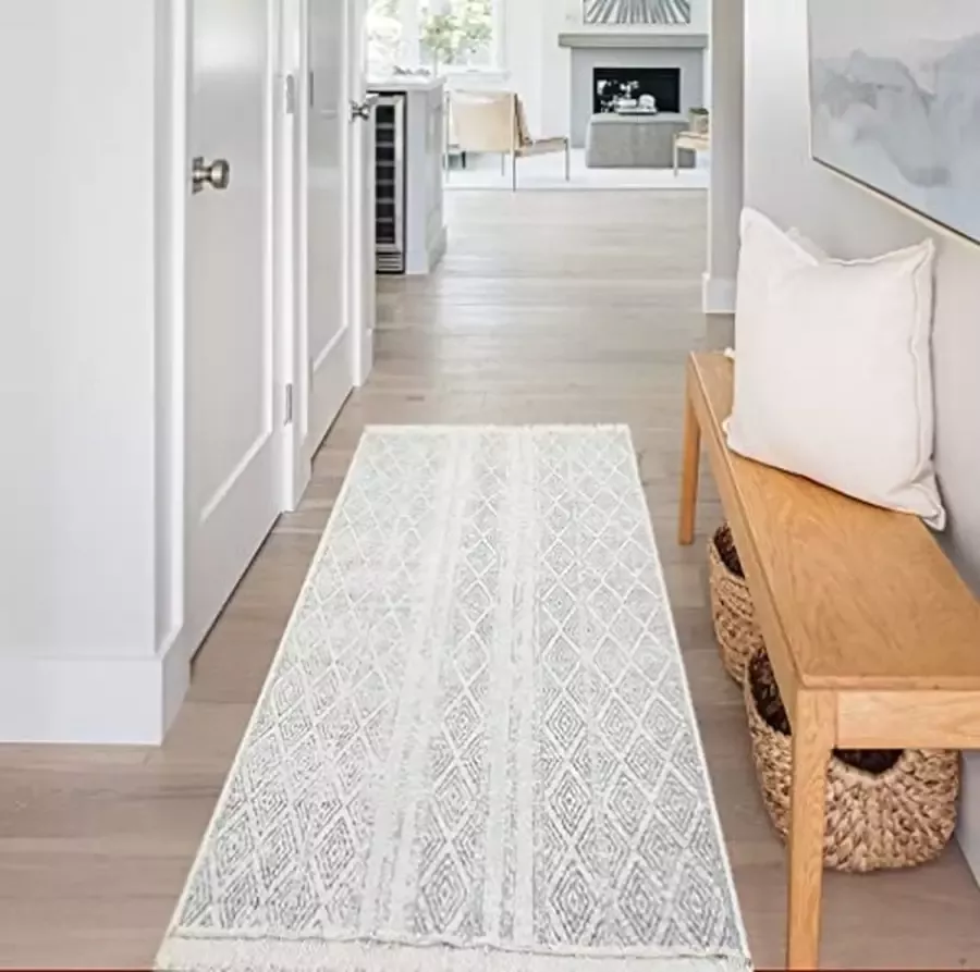 Vloerkleed Oosterse Turkse Kelim Gangloper van gerecycled katoen Wasbaar Tapijt Runner Halloper (grijs 80 x 300 cm)