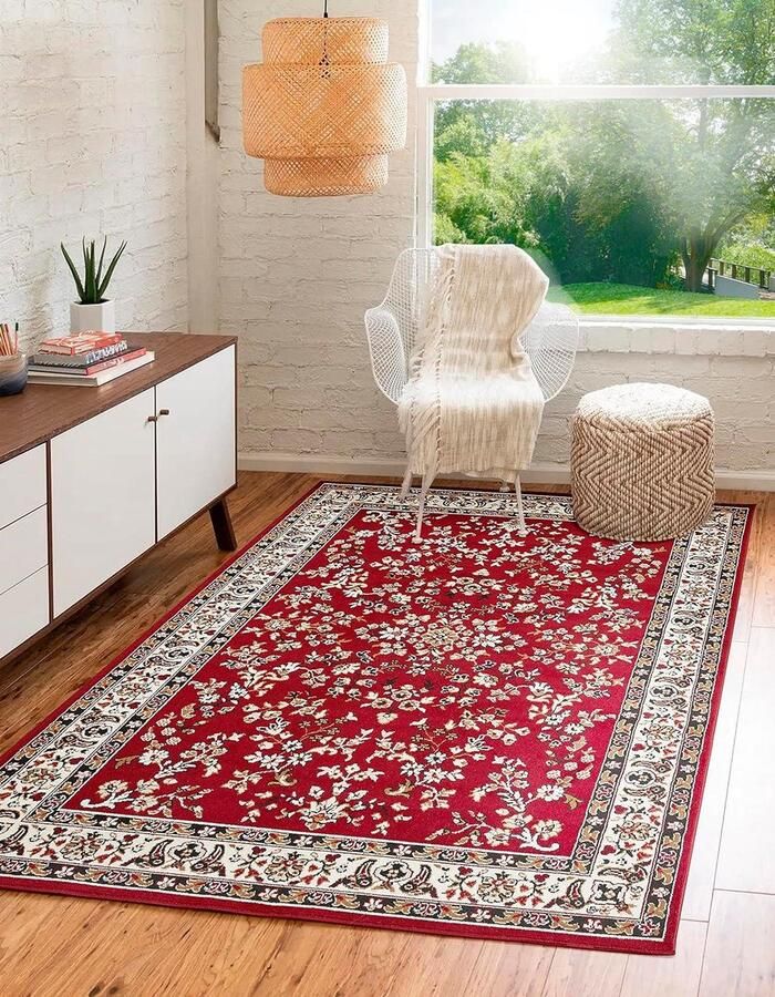 Vloerkleed Oriental woonkamertapijt oosterse decoratie tapijt slaapkamer onderhoudsvriendelijk tijdloos oosters patroon 120 x 170 cm rood vloerkleed