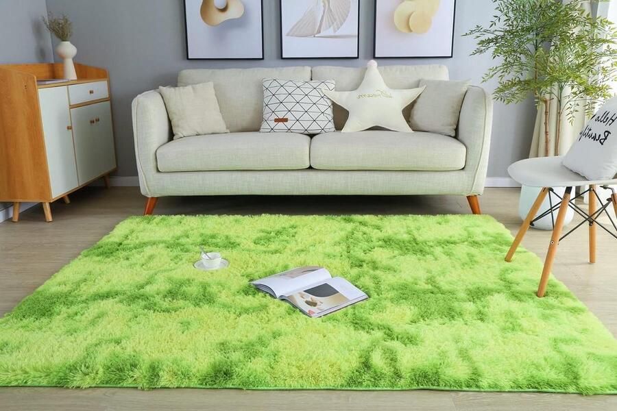 Vloerkleed pluizig lang zacht antislip slaapkamer woonkamer groen 120 x 160 cm vloerkleed