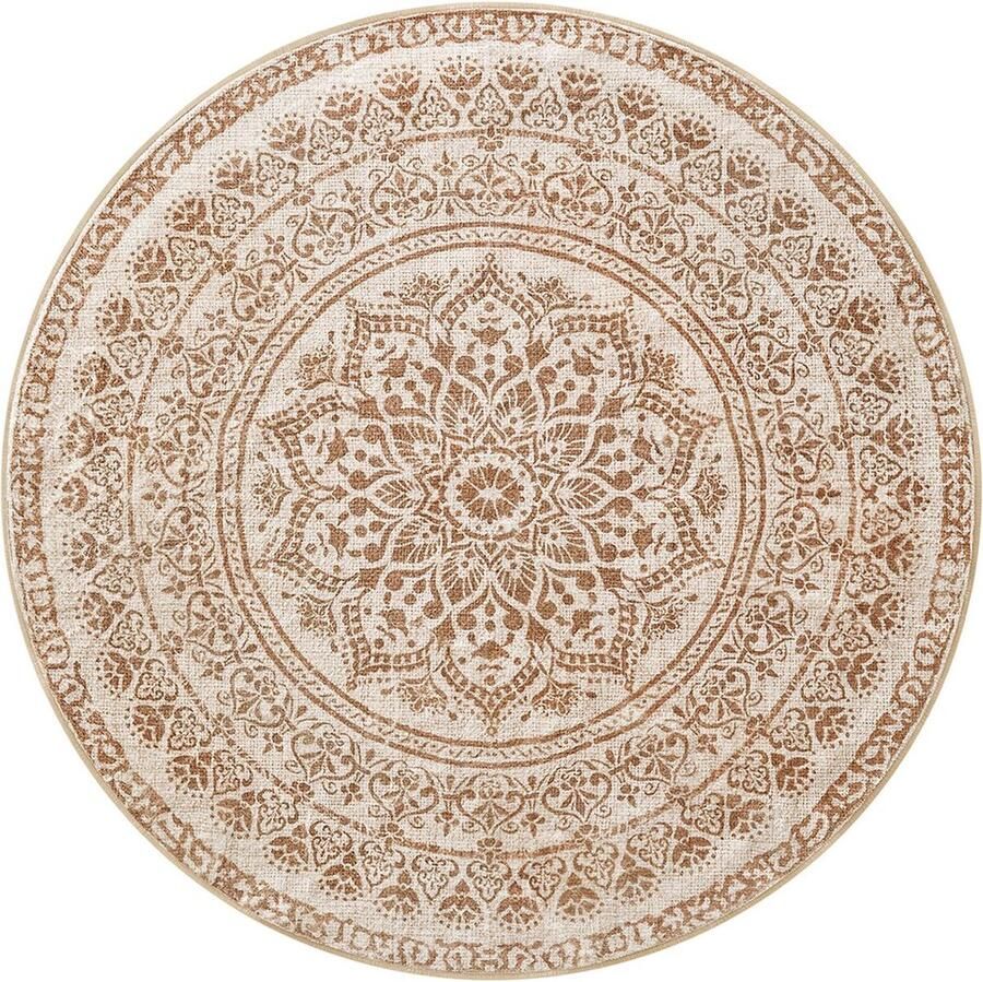 Vloerkleed rond 120 cm d Boho style cappuccino beige