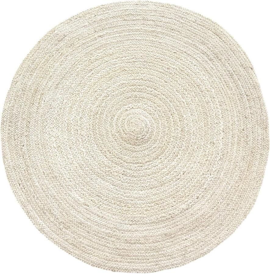 Vloerkleed Rond Half Wit Van Jute Tapijt Alhambra Natuurlijk 100% Natuurlijk Handgeweven Vloerkleed Woonkamer Slaapkamer Eetkamer Gang Ingang (100x100cm)