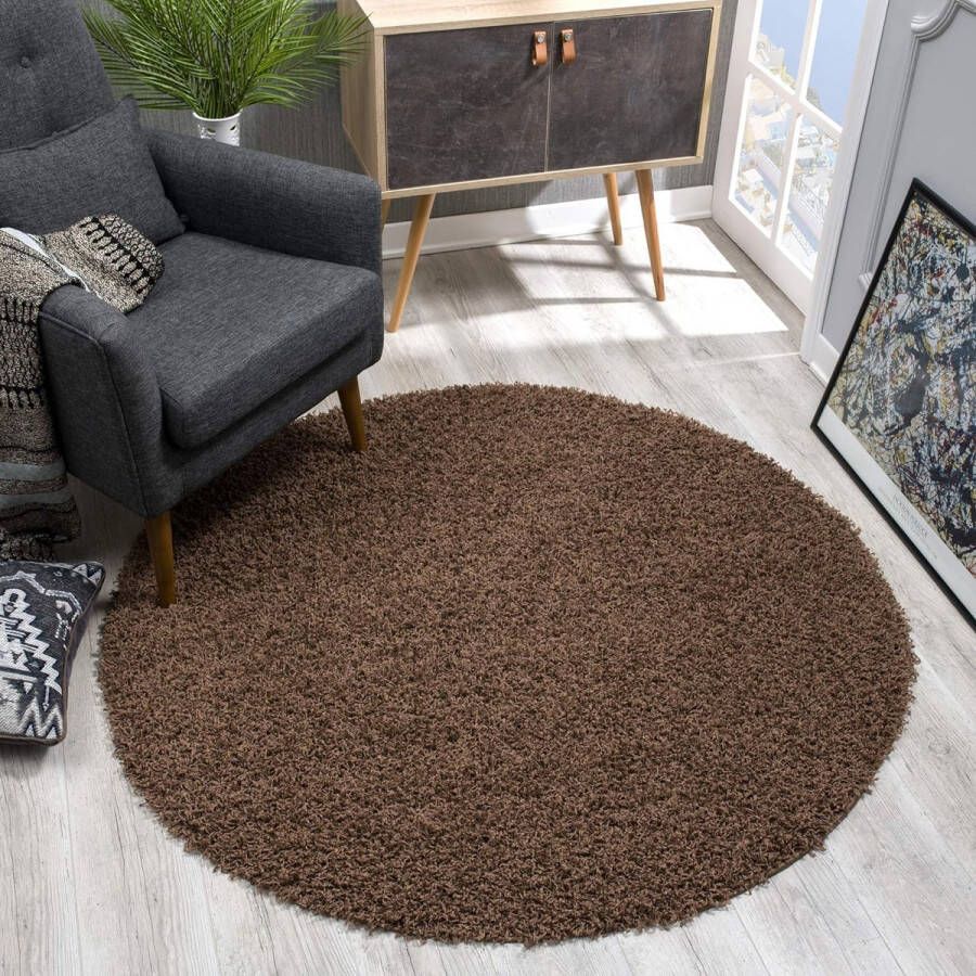 Vloerkleed rond hoogpolig langpolig modern tapijt voor de woonkamer slaapkamer eetkamer of kinderkamer