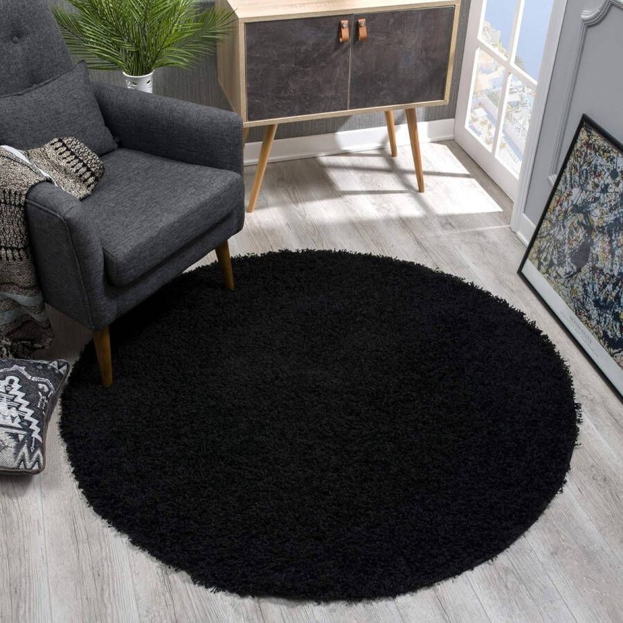Vloerkleed rond hoogpolig langpolig modern tapijt voor de woonkamer slaapkamer eetkamer of kinderkamer 120 cm rond