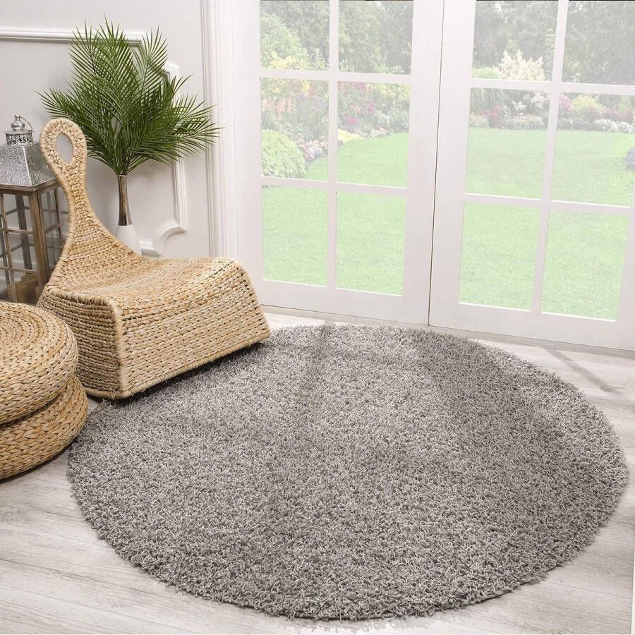 Vloerkleed rond hoogpolig langpolig modern tapijt voor de woonkamer slaapkamer eetkamer of kinderkamer - Foto 6