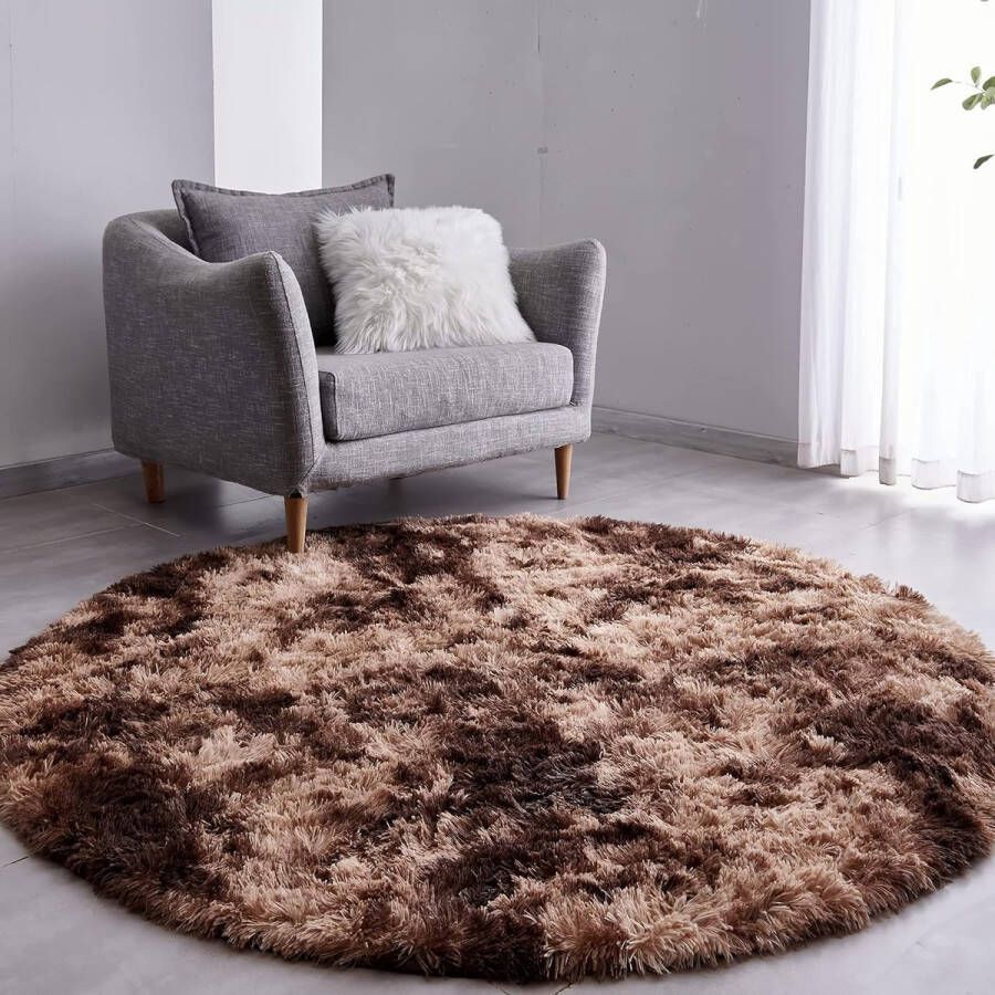 Vloerkleed Rond Hoogpolig Woonkamertapijt Hoogpolig Tapijt voor Woonkamer Pluizig Shaggy Slaapkamer Bedtapijt Buitentapijt (Diameter 120 cm Rond Bruin)