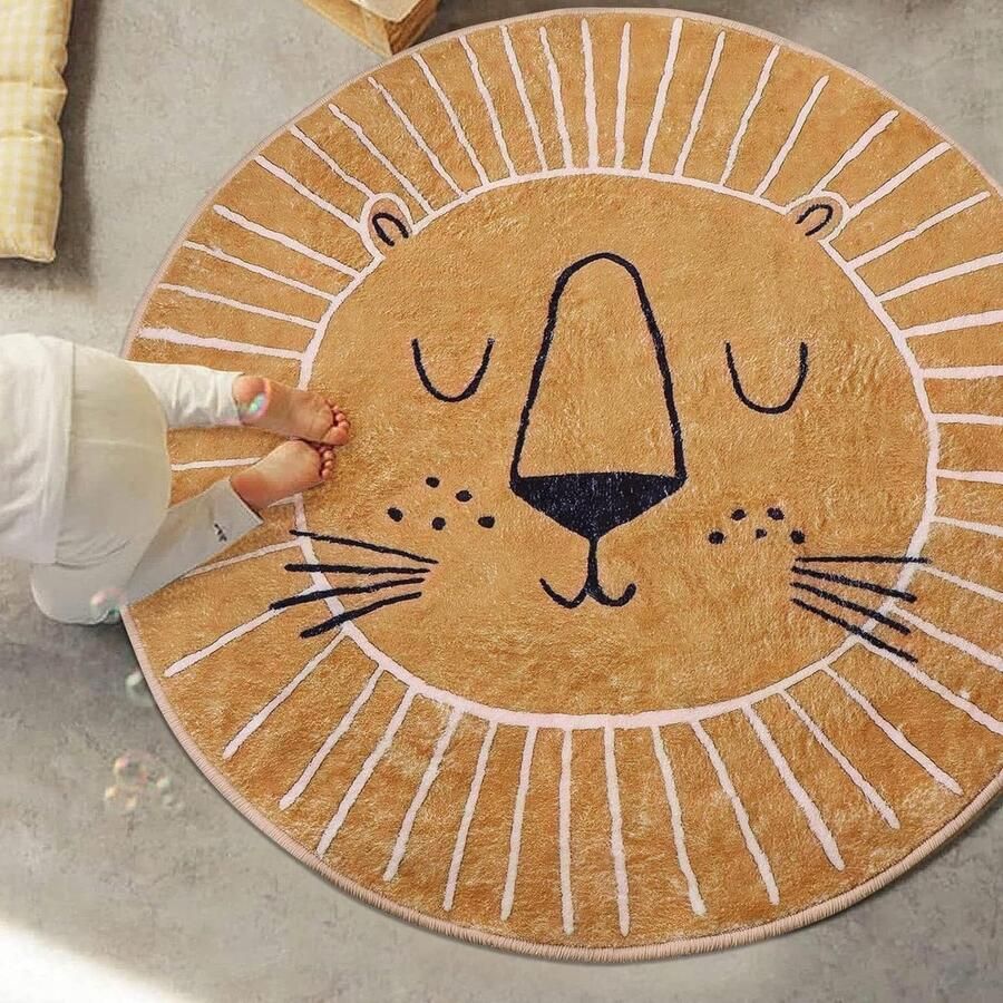 Vloerkleed rond modern kinderkamer tapijt 1 stuk bruin-geel diameter 60 cm