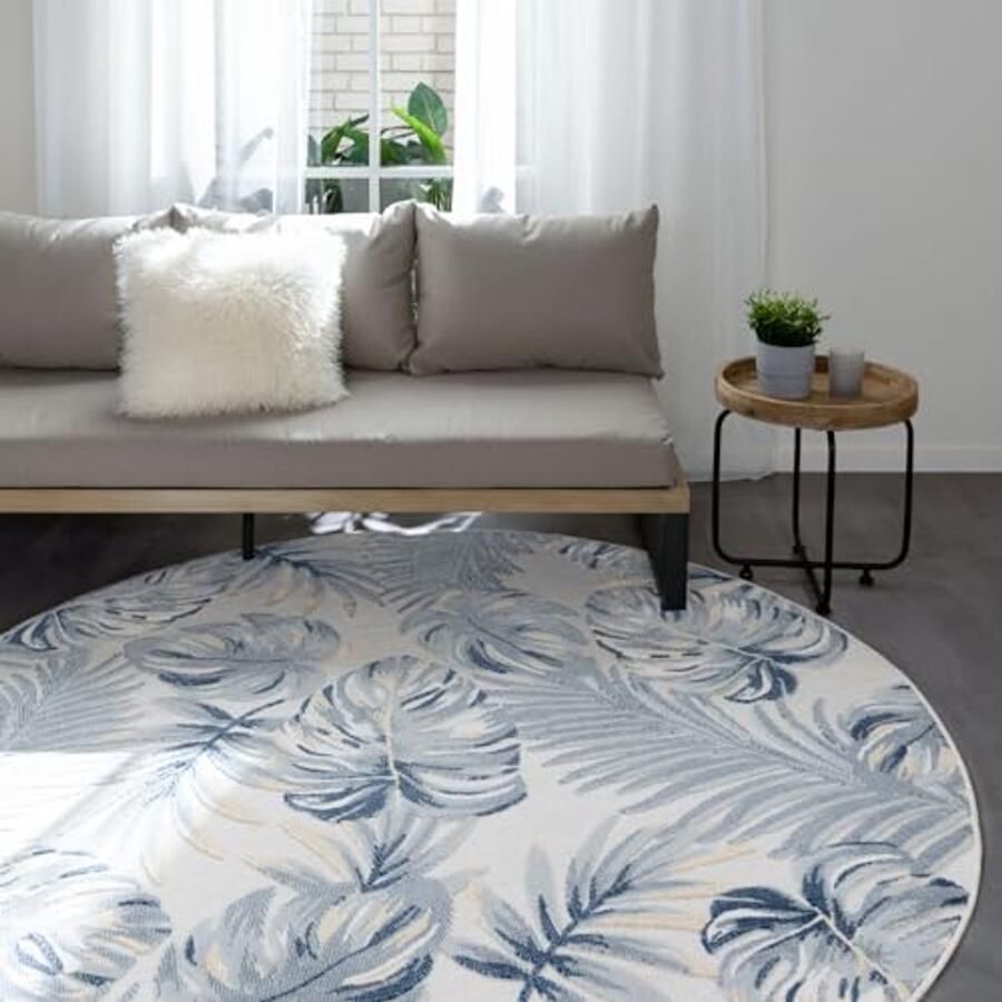 Vloerkleed Rond Multicolor Weerbestendig en Onderhoudsvriendelijk voor Binnen en Buiten Bloemenmotief en Geometrisch Patroon